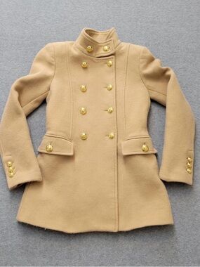 Zara Double-Breasted Pea Coat in Camel with Gold Buttons XS like new